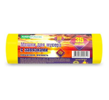 35л Пакеты для мусора 15шт/рулон ПНД Mirpack Vip 18мкм 50*60см цв.желтый, с завязками, РФ