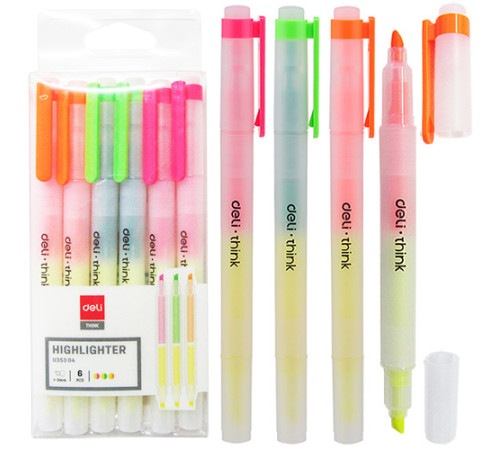 Набор маркеров текстовыделителей двусторонних Think, 6 шт, 1-3мм Deli, Китай