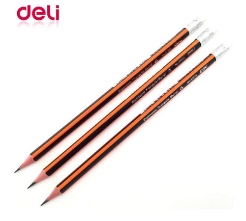 Карандаш ч/г НВ с ластиком Дели треугольный корпус черный./оранж., Китай