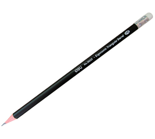 Карандаш ч/г НВ с ластиком Дели (интенсивный черный трехгранный корпус, заточенный).Китай