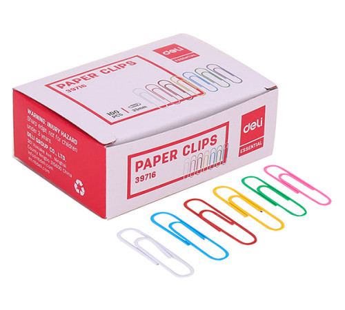 Скрепки цветные 33 мм, 100 шт, никелированные, , Дели, Китай