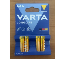 Батарейка LR03 ААА  VARTA Longlife алкалайн.1,5V  4 шт/уп, ,блистер Германия
