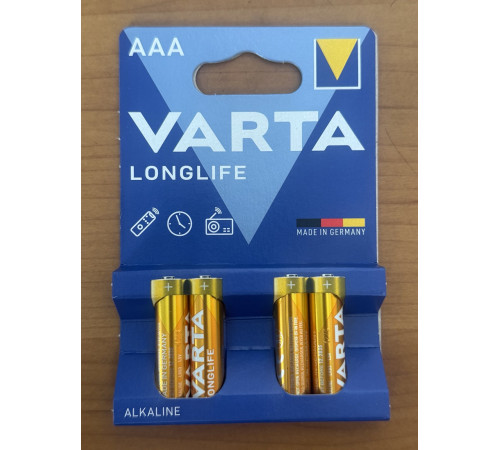 Батарейка LR03 ААА  VARTA Longlife алкалайн.1,5V  4 шт/уп, ,блистер Германия