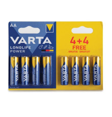 Батарейка LR6 АА  VARTA Longlife Power,  алкалайн.1,5V  4+4 шт/уп, ,блистер Германия
