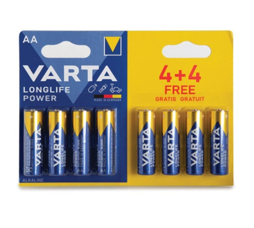 Батарейка LR6 АА  VARTA Longlife Power,  алкалайн.1,5V  4+4 шт/уп, ,блистер Германия