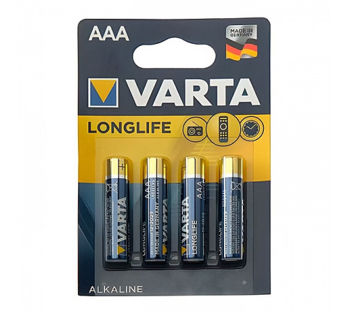Батарейка LR03 ААА  VARTA Longlife алкалайн.1,5V  4 шт/уп, ,блистер Германия
