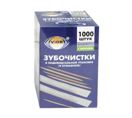Зубочистки бамбуковые с Ментолом в индивидуальной бумажной упаковке 1000 шт/упак AVIORA. Китай