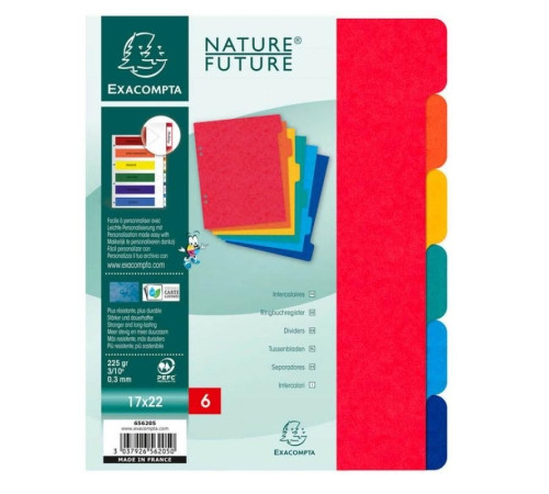 Разделитель на  6 делений А5,  цветной картон, Ex., 406E. ЕС