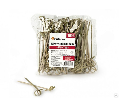 Пики декоративные из бамбука "Узелок", 90мм, 100 шт/упак в пакете , AVIORA, Китай