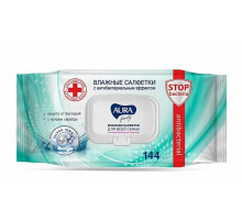 Салфетки влажные 144 шт,  AURA FAMILY с антибактериальным эффектом,с крышкой,  РФ