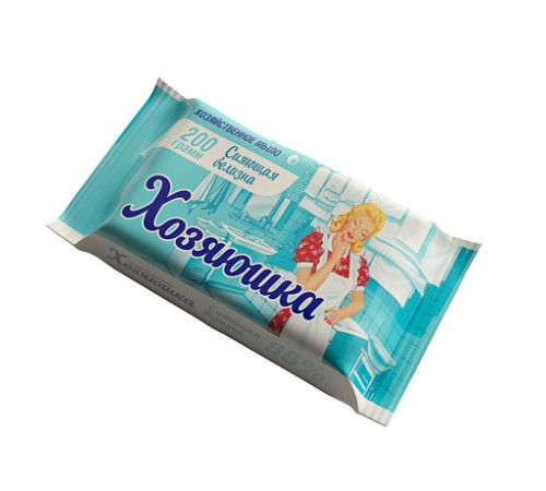 Мыло белое хозяйственное 65%  200г. "Хозяюшка" (ГЖК) сияющая белизна, флоу-пак РБ