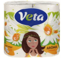 Туалетная бумага "VETA AROMA" аромат. ромашка двухслойная  на втулке 100% целлюлоза, 1упак/4 рул, РБ