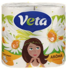 Туалетная бумага "VETA AROMA" аромат. ромашка двухслойная  на втулке 100% целлюлоза, 1упак/4 рул, РБ