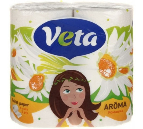 Туалетная бумага "VETA AROMA" аромат. ромашка двухслойная  на втулке 100% целлюлоза, 1упак/4 рул, РБ