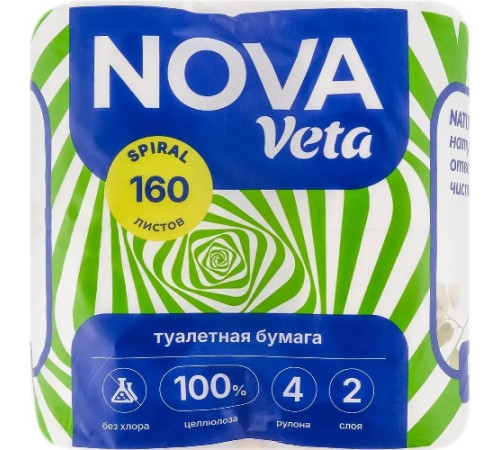 Туалетная бумага 2 сл "NOVA VETA EMOTION NATURAL" на втулке 100% целлюлоза, 1упак/4 рул, РБ