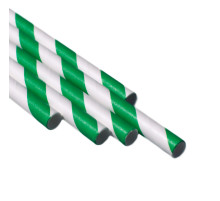 Трубочки для напитков бумажные, бело-зелёная полоска, одноразовая 200*6 мм, 100 шт/упак, Китай