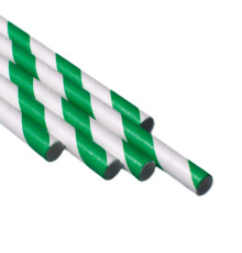 Трубочки для напитков бумажные, бело-зелёная полоска, одноразовая 200*6 мм, 100 шт/упак, Китай