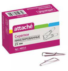 Скрепки 25мм 100шт/уп Attache, никелированные, треугольные, с отогнутым носиком, РФ