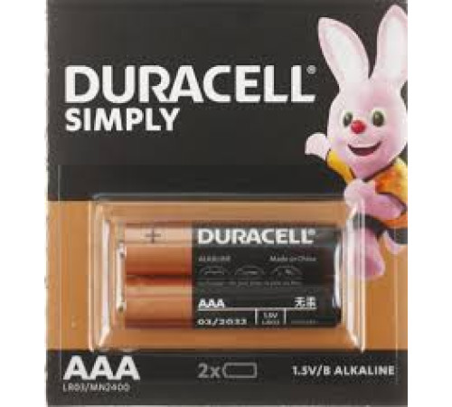 Батарейка LR03 ААA DURACELL Simply (Эл.питания) LR03/MN2400 2шт/1уп.Китай