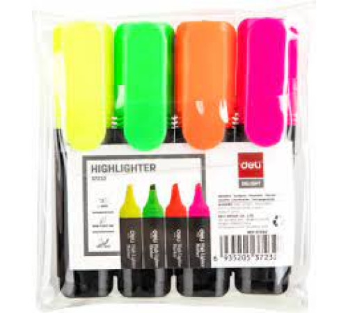 Набор маркеров-текстовых 4 цвета 1-5 мм Deli H-POINT (роз, оранж, желт, зел) ,Тайланд