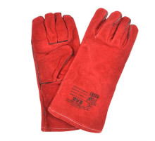 Перчатки кожаные (спилковые) красные на подкладке, длина 35 см, размер 14, Китай
