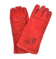 Перчатки кожаные (спилковые) красные на подкладке, длина 35 см, размер 14, Китай