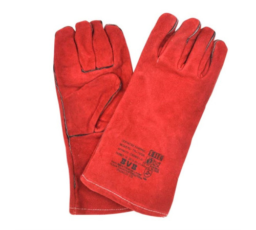 Перчатки кожаные (спилковые) красные на подкладке, длина 35 см, размер 14, Китай