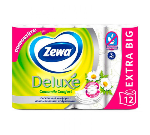 Бумага туалетная «Zewa Deluxе белая»  3-х слойная, аромат ромашка, 12 рул/упак, РФ