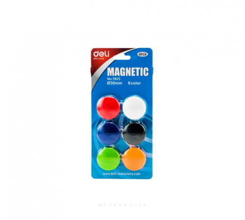 Магниты для доски диам. 30мм, Deli 6 шт, пластик, ассорти, Китай