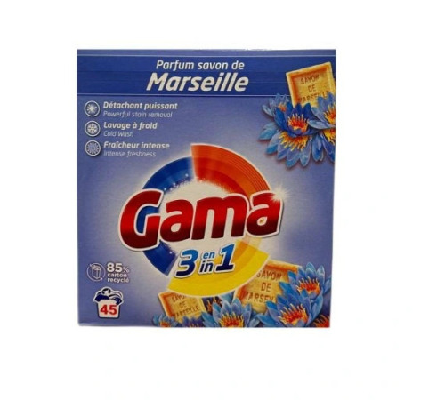 2,475 кг Порошок стиральный универсальный GAMA Marseillle 3 в 1 картон , 45 стирок , Испания