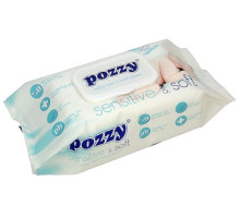 Салфетки влажные 100 шт, Pozzy  Sensetive&Soft, для детей с клапаном, Турция