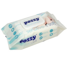 Салфетки влажные 100 шт, Pozzy  Sensetive&Soft, для детей с клапаном, Турция