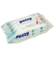 Салфетки влажные 100 шт, Pozzy  Sensetive&Soft, для детей с клапаном, Турция