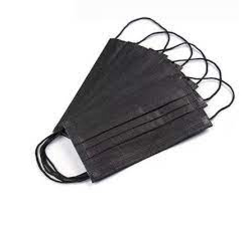 Маска трехслойная одноразовая на резинках, 50шт/упак цвет черный, Россия