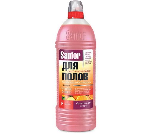 1000мл Средство для мытья пола SANFOR УЛЬТРА БЛЕСК(Санфор), освежаюющий цитрус, РФ