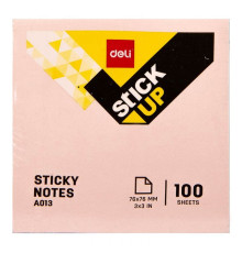 Блок 76*76 мм розовый пастель100 л  с липким слоем DELI, Китай