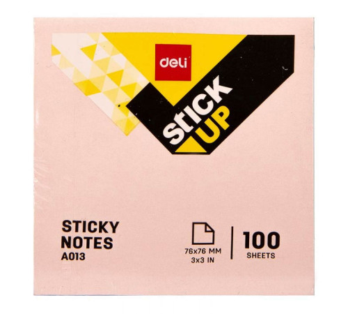 Блок 76*76 мм розовый пастель100 л  с липким слоем DELI, Китай