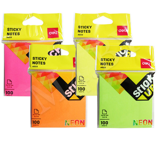 Блок 76*76 мм ассорти 100л неон., с липким слоем DELI, Китай