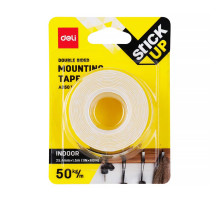 Клейкая лента двухсторонняя Deli, 25,4мм*1,5м, белая, в блистаре, Китай