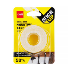 Клейкая лента двухсторонняя Deli, 25,4мм*1,5м, белая, в блистаре, Китай