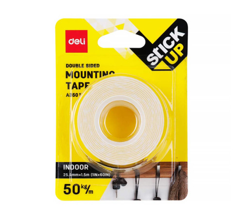 Клейкая лента двухсторонняя Deli, 25,4мм*1,5м, белая, в блистаре, Китай