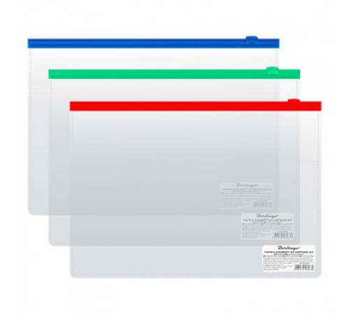 Папка пласт. на молнии А4 0,5мм. прозр. молния цв. в ассортим. РФ