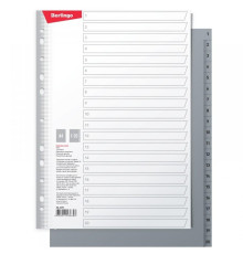 Разделитель листов, пластиковый, А4, КОМПЛЕКТ 20 листов, цифровой 1-20 серый, арт.ARp_04070, РОССИЯ