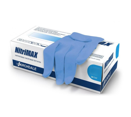 Перчатки нитрил. неопудр., NitriMax Blue(голубые)  р L 100 шт/упак, Малайзия