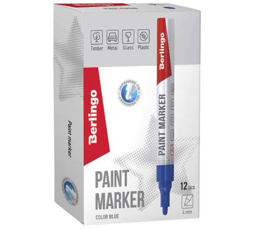 Маркер-краска синий 2-4 мм Berlingo, Uniline PA400, нитро основа, алюминевый корпус, Китай