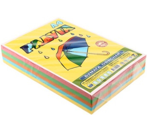 500л Бумага офисная цветная «Радуга», А4 (210*297 мм), 80 г/м.кв., 5 цветов, РБ