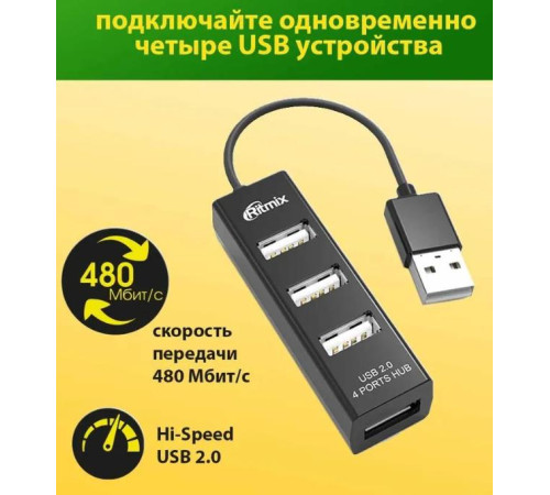 USB-хаб  Ritmix CR-2402 черный. Китай