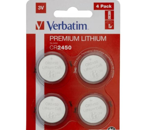 Батарейка Verbatim CR2450 / 49535, 4шт в блистере,  Китай