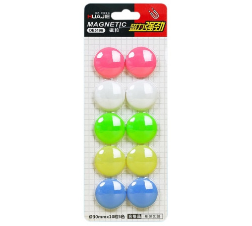 Магниты для доски диам. 30мм, 10 шт, пластик, ассорти, Китай