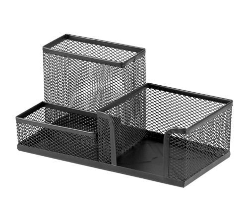 Подставка для канц. принадлежностей  металл 3 отдел. 20*10*10 см, серебро, сетка , Китай